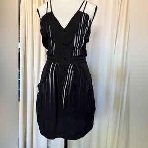 Y2K Era Designer! Twinkle by Wenlan New York 100% Silk Mini Dress Black Size 6